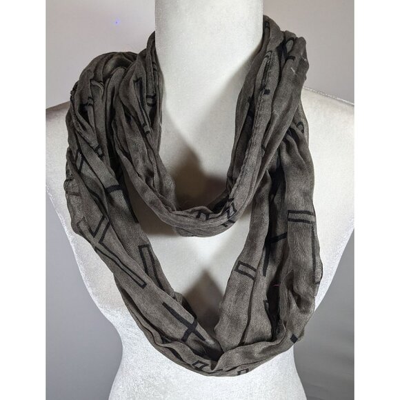 Grunge Gothic Grey And Black Cross Print Infinity Scarf - Picture 6 of 6